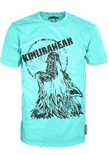 Photo1: Kimurawear Tshirts Angry as a Wolf Aqua (1)