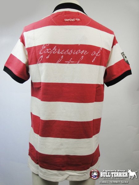 Photo2: TAPOUT Vintage Polo  Shirt BAR STRIPE Red/White  SALE (2)