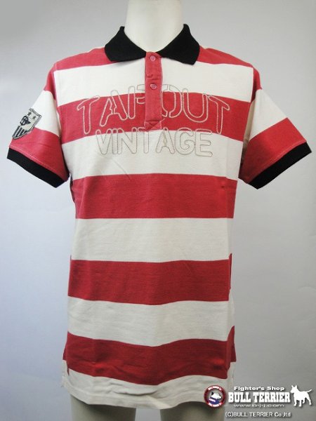 Photo1: TAPOUT Vintage Polo  Shirt BAR STRIPE Red/White  SALE (1)