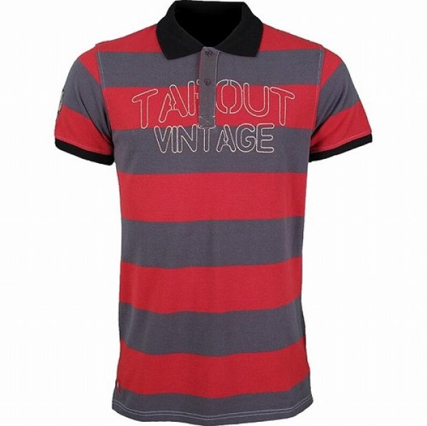 Photo1: TAPOUT Vintage Polo Shirt BAR STRIPE Charcoal/Red  SALE (1)