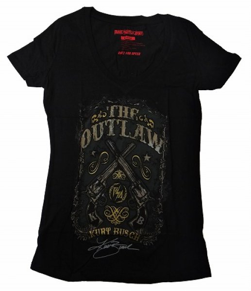Photo1: Panic Switch Ladies T-shirt KB Outlaw V neck Black (1)
