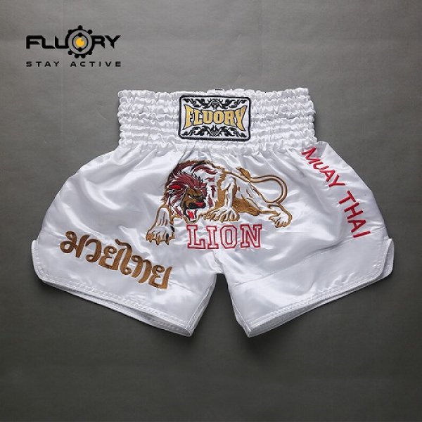 Photo1: FLUORY Muay Thai Shorts MTSF01 White (1)