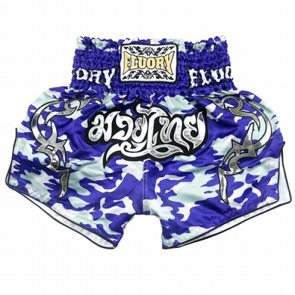 Photo1: FLUORY Muay Thai Shorts MTSF09 Blue (1)