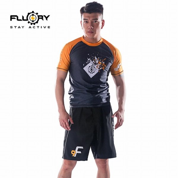 Photo2: FLUORY Rashguard Fluory Short Sleeve Black/Orange (2)