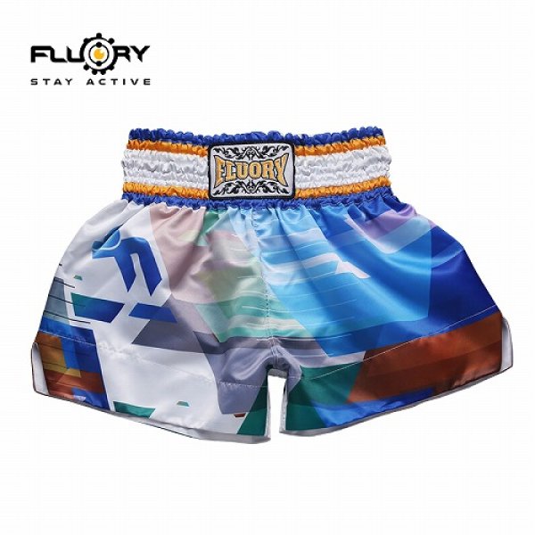 Photo1: FLUORY Muay Thai Shorts MTSF27 Blue/White/Orange (1)