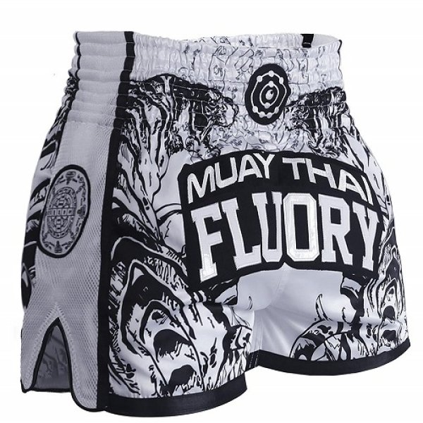 Photo2: FLUORY Muay Thai Shorts MTSF66 White/Black (2)