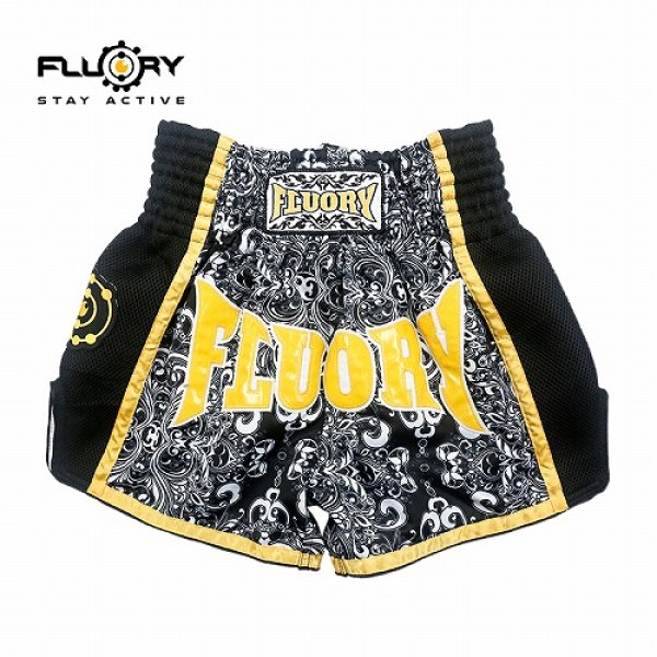 Photo1: FLUORY Muay Thai Shorts MTSF29 Black (1)