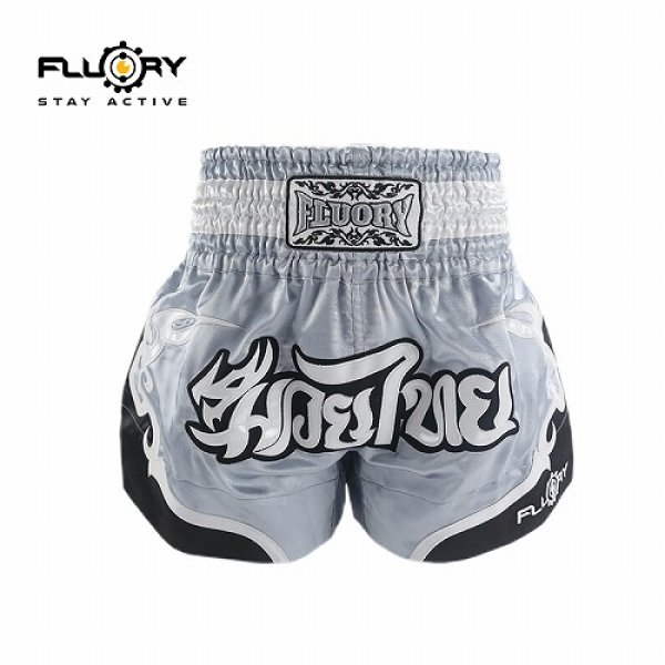 Photo1: FLUORY Muay Thai Shorts MTSF53 Gray (1)