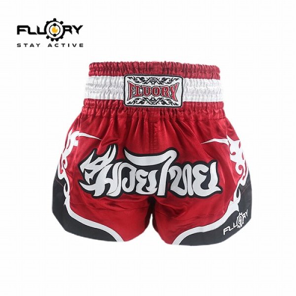 Photo1: FLUORY Muay Thai Shorts MTSF53 Red (1)