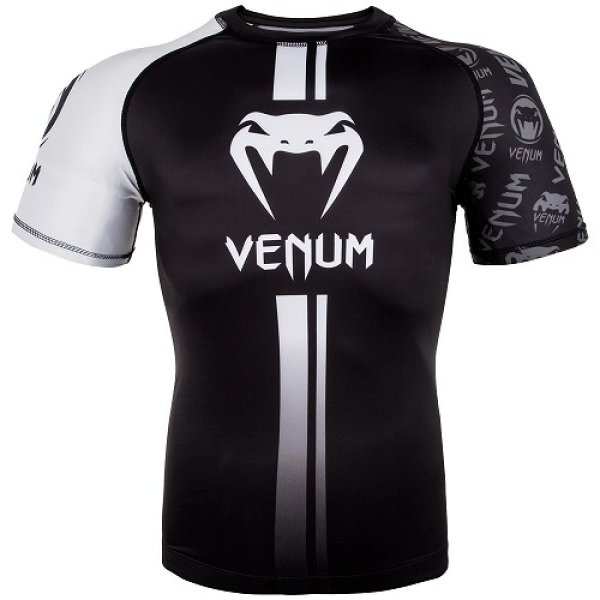 Photo1: VENUM Rashguard LOGOS Short Sleeve Black/White (1)