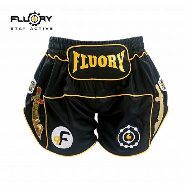 Photo1: FLUORY Muay Thai Shorts MTSF35 Black (1)