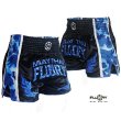 Photo1: FLUORY Muay Thai Shorts MTSF65 Black/Blue (1)