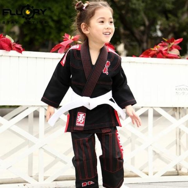 Photo1: FLUORY Kids Jiu Jitsu Gi Courage Black (1)