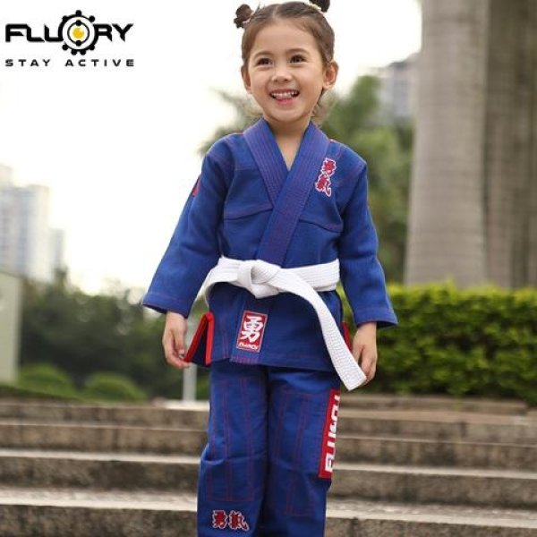 Photo1: FLUORY Kids Jiu Jitsu Gi Courage Blue (1)