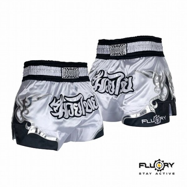 Photo1: FLUORY Muay Thai Shorts MTSF53 White (1)
