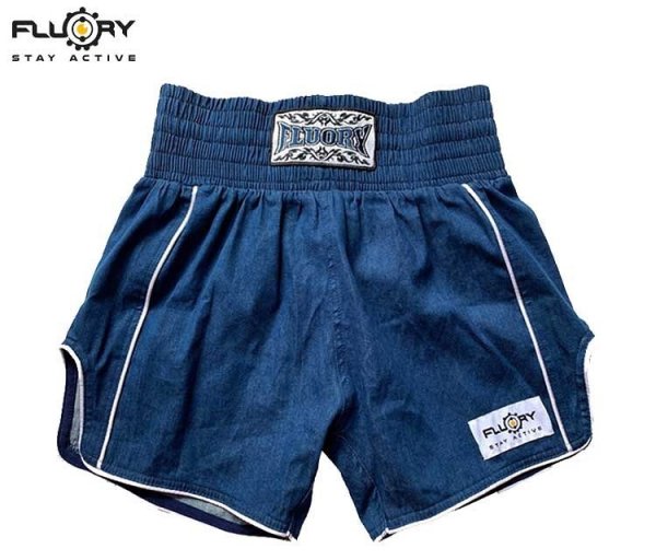 Photo1: FLUORY Muay Thai Shorts MTSF75 Navy (1)