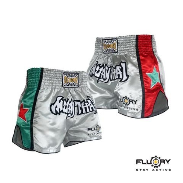 Photo1: FLUORY Muay Thai Shorts MTSF08 Gray/Green/Red (1)