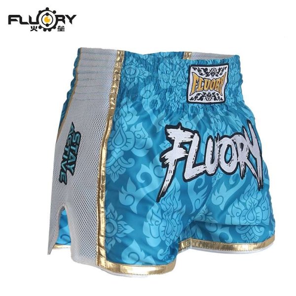 Photo1: FLUORY Muay Thai Shorts MTSF64 Light Blue (1)