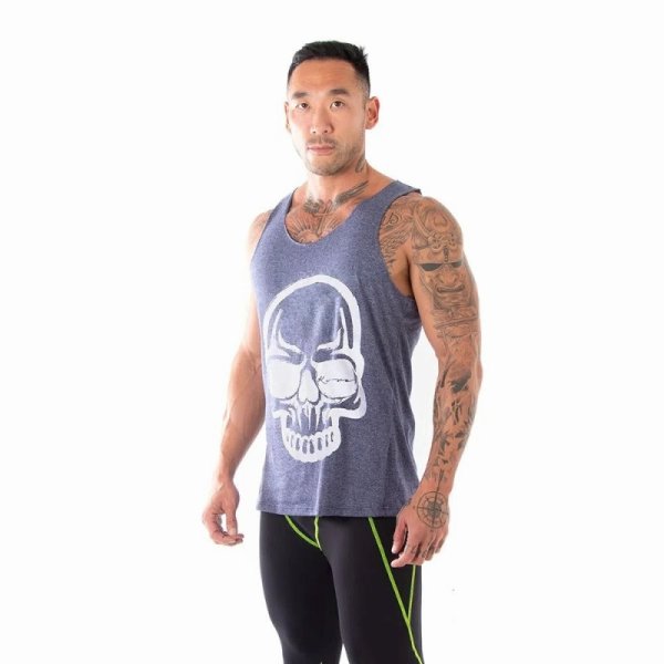 Photo1: KVRA Tank Top SPOTTED SKULL Heather Navy (1)