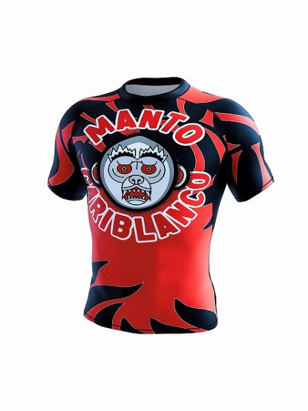 Photo1: MANTO Rashguard CARIBLANCO Shorts Sleeve Black/Red (1)