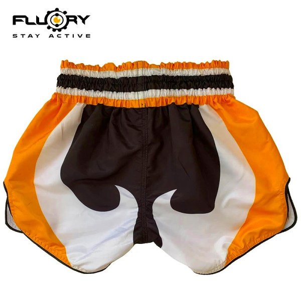 Photo2: FLUORY Muay Thai Shorts MTSF97 Black/White/Orange (2)