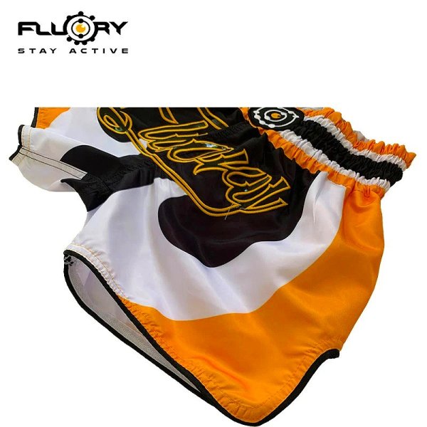 Photo4: FLUORY Muay Thai Shorts MTSF97 Black/White/Orange (4)