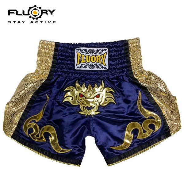 Photo1: FLUORY Muay Thai Shorts MTSF99 Navy (1)
