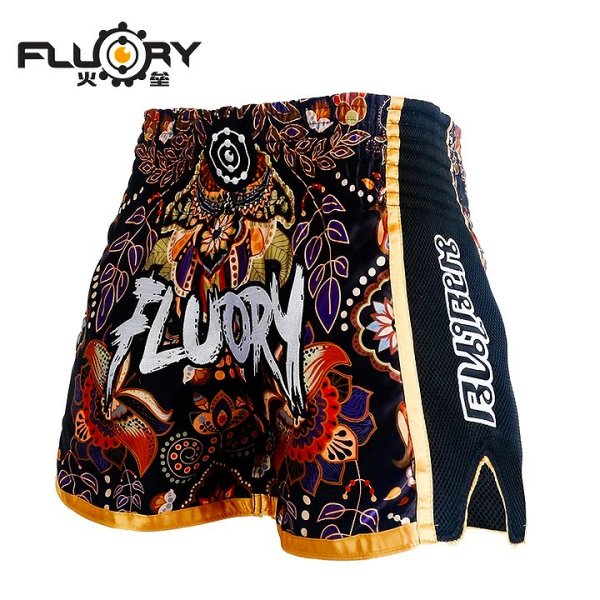 Photo1: FLUORY Muay Thai Shorts MTSF59 Black (1)