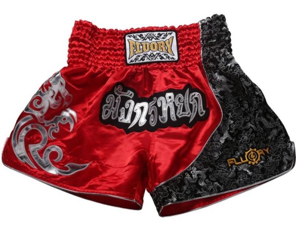 Photo1: FLUORY Muay Thai Shorts MTSF15 Red (1)