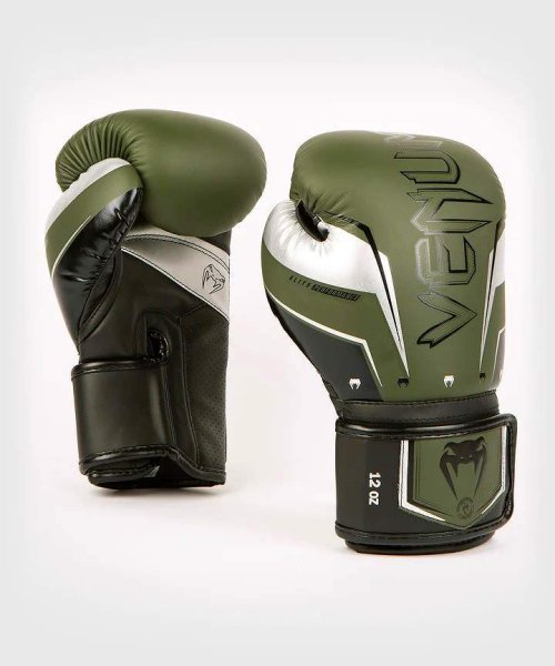 Photo1: VENUM Boxing Glove ELITE EVO Khaki/Silver (1)