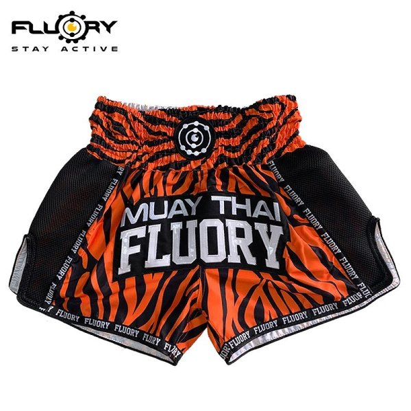 Photo1: FLUORY Muay Thai Shorts MTSF91 Orange (1)