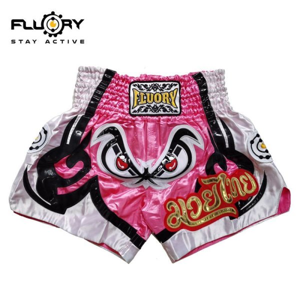 Photo1: FLUORY Muay Thai Shorts MTSF80 White/Pink (1)