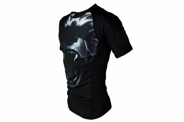 Photo2: BLACK BULL Rashguard BARKING Short Sleeve Black (2)