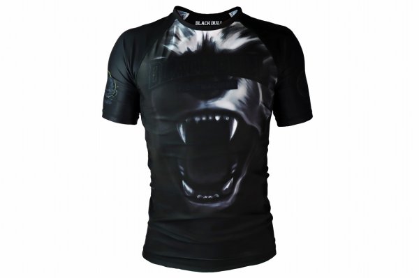 Photo1: BLACK BULL Rashguard BARKING Short Sleeve Black (1)