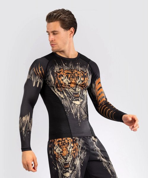 Photo1: VENUM Rashguard TIGER Long Sleeve Black/Neon Orange (1)