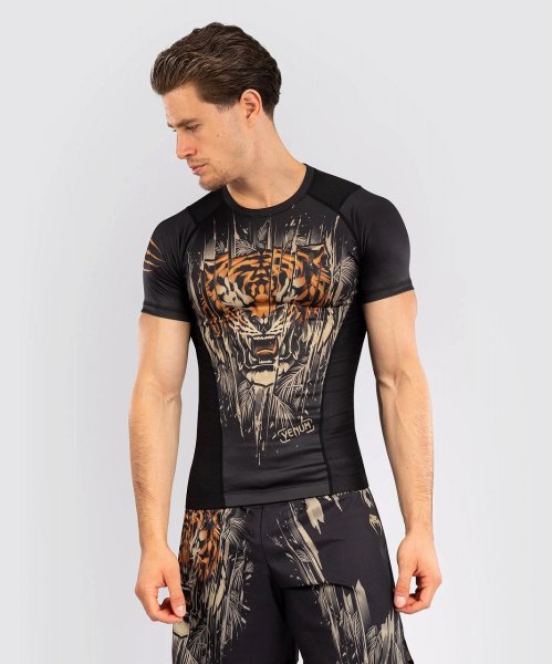 Photo1: VENUM Rashguard TIGER Short Sleeve Black/Neon Orange (1)
