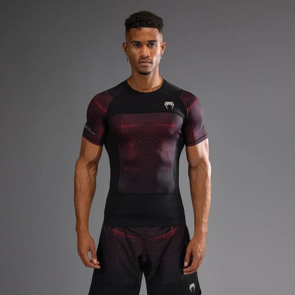 Photo1: VENUM Rashguard G-Fit AIR Short Sleeve Black/Fire Red (1)