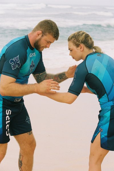 Photo4: GRIPS x AL LEONE Rashguard FAST WAVE Short Sleeve Blue (4)