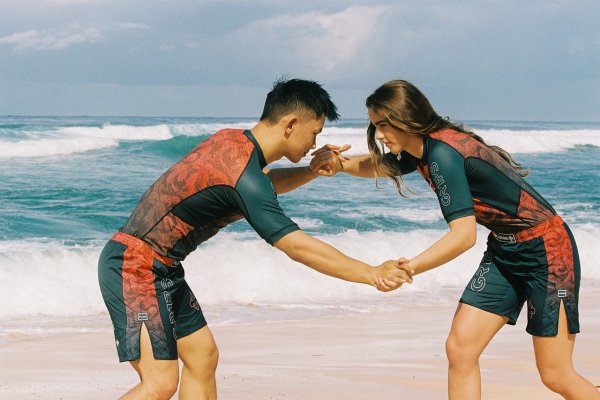 Photo5: GRIPS x AL LEONE Rashguard FOREST DRAGON Short Sleeve Petrol Green/Orange (5)