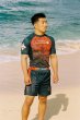 Photo1: GRIPS x AL LEONE Rashguard FOREST DRAGON Short Sleeve Petrol Green/Orange (1)