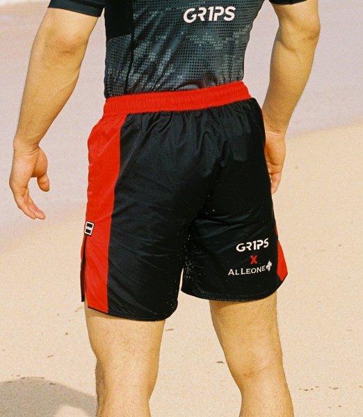 Photo2: GRIPS x AL LEONE Fight Shorts BLACK PIXEL Black/Red (2)