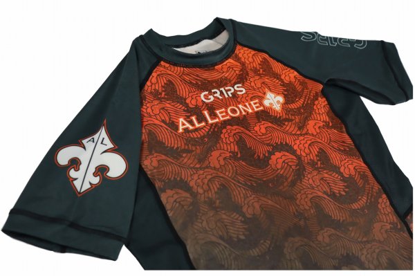 Photo8: GRIPS x AL LEONE Rashguard FOREST DRAGON Short Sleeve Petrol Green/Orange (8)