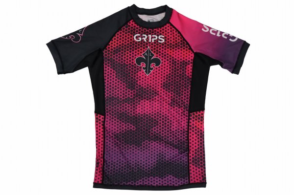 Photo3: GRIPS x AL LEONE Rashguard DIGITAL CAMO Short Sleeve Plum Purple/Black (3)
