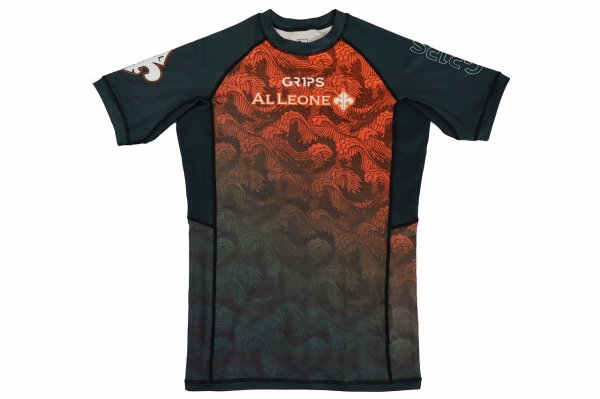 Photo6: GRIPS x AL LEONE Rashguard FOREST DRAGON Short Sleeve Petrol Green/Orange (6)