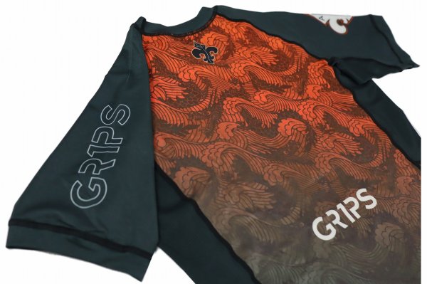 Photo9: GRIPS x AL LEONE Rashguard FOREST DRAGON Short Sleeve Petrol Green/Orange (9)