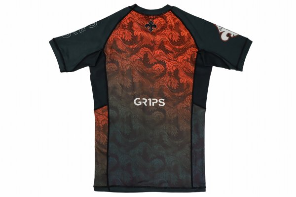 Photo7: GRIPS x AL LEONE Rashguard FOREST DRAGON Short Sleeve Petrol Green/Orange (7)