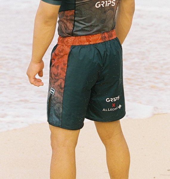Photo2: GRIPS x AL LEONE Fight Shorts FOREST DRAGON Petrol Green/Orange (2)