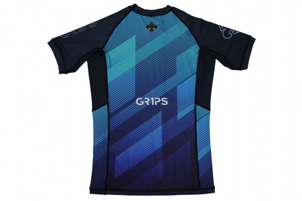 Photo6: GRIPS x AL LEONE Rashguard FAST WAVE Short Sleeve Blue (6)