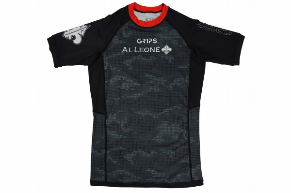 Photo6: GRIPS x AL LEONE Rashguard BLACK PIXEL Short Sleeve Black/Red (6)