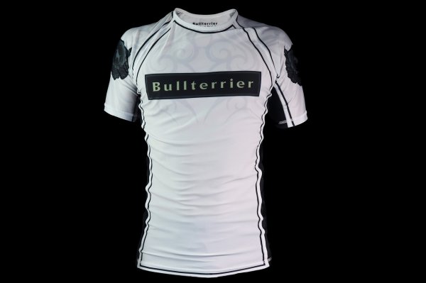 Photo1: BULL TERRIER Rashguard TRIBAL Short Sleeve White (1)